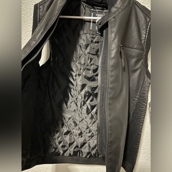 Fried-Denim Est.2015 NYC Men's Faux Leather Black Vest Hoodie Size L New - Picture 11 of 12